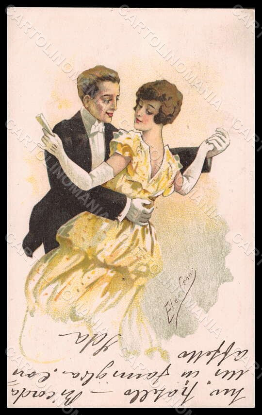 Artist Signed Cenni Romantic Couple Dance serie 6026 TRIMMED postcard VK6984 – fronte