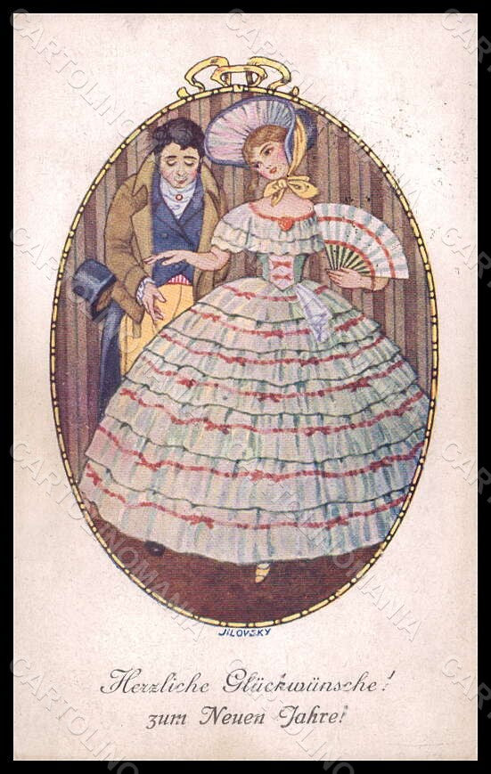Artist Signed Jilovsky Romantic Couple Lady serie 635-4 postcard VK6987 – fronte