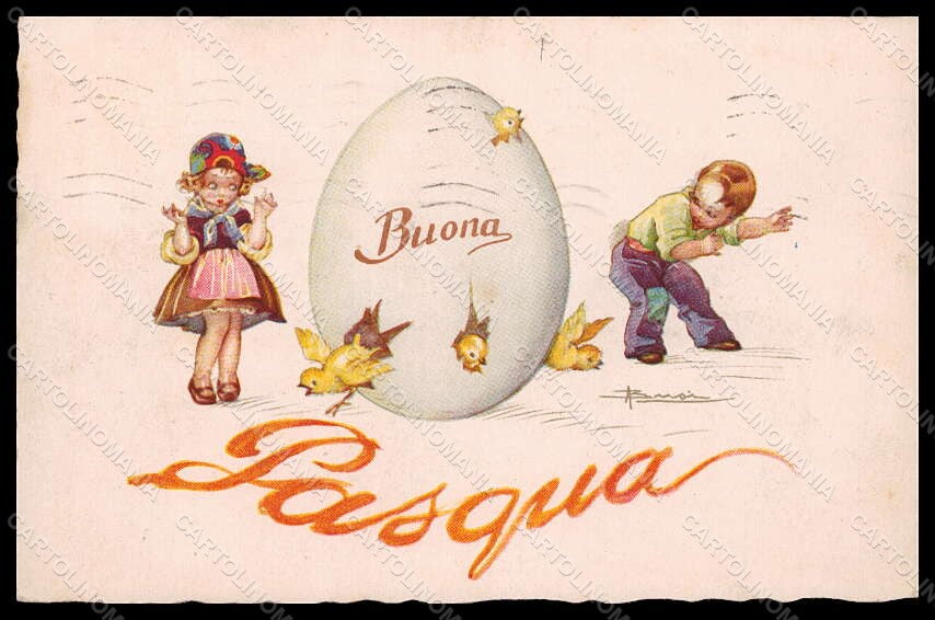 Artist Signed Illustratori Busi Children Egg Easter Degami 96 postcard VK6994 – fronte
