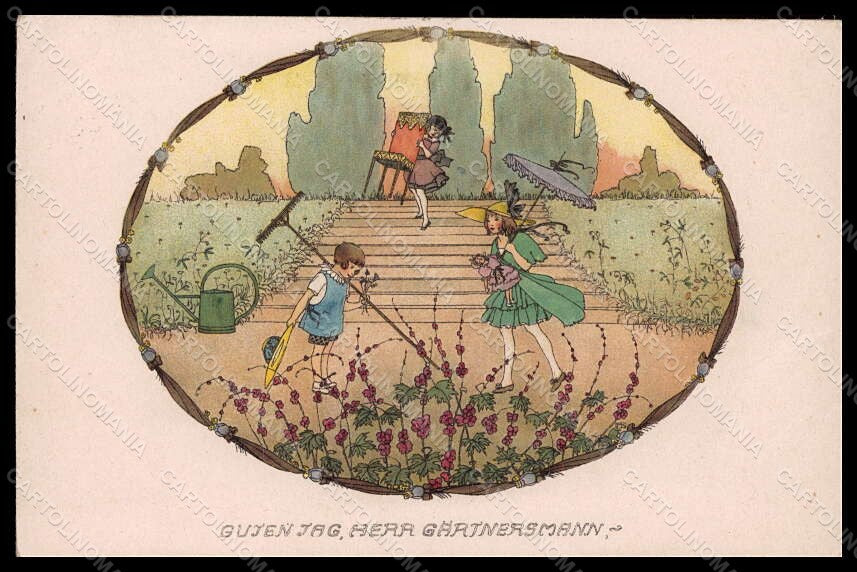Artist Signed M. Koehler Girl Garden Doll MM Vienne 1144 CREASED postcard VK7003 – fronte