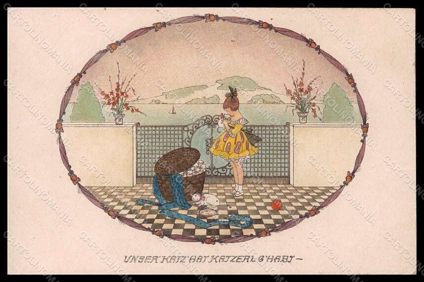 Artist Signed M. Koehler Girl Cat MM Vienne 1144 CREASED postcard VK7009 – fronte