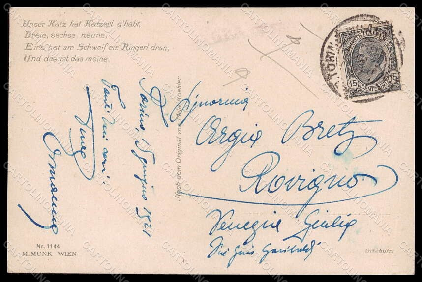 Artist Signed M. Koehler Girl Cat MM Vienne 1144 CREASED postcard VK7009 – retro