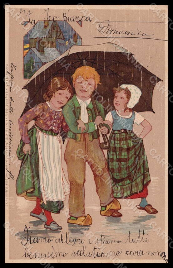 Artist Signed Hermann Roth Ducth Children Umbrella Meissner Buch 1313 pc VK7012 – fronte