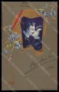 Artist Signed Jozsa Kissing Couple Myosotis Art Nouveau serie I postcard VK7021 – fronte