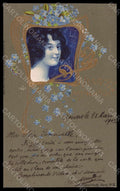 Artist Signed Jozsa Lady Myosotis Art Nouveau serie III postcard VK7023 – fronte