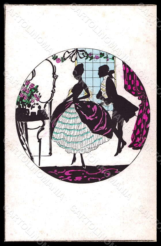 Artist Signed Grosze ? Lady Couple Silhouette Weco 555 postcard VK7031 – fronte