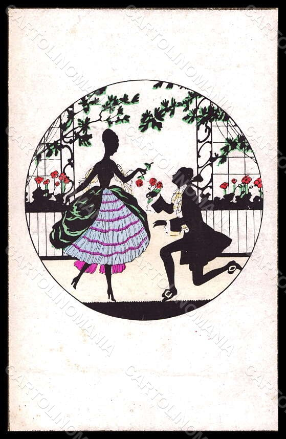 Artist Signed Grosze ? Lady Couple Silhouette Weco 555 postcard VK7033 – fronte