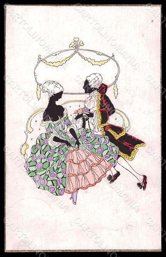 Artist Signed Grosze ? Lady Couple Silhouette Weco 562 postcard VK7034 – fronte