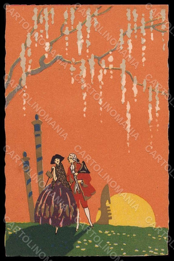 Artist Signed Meschini Romantic Couple Art Deco Venezia 2211 pc VK7048 – fronte