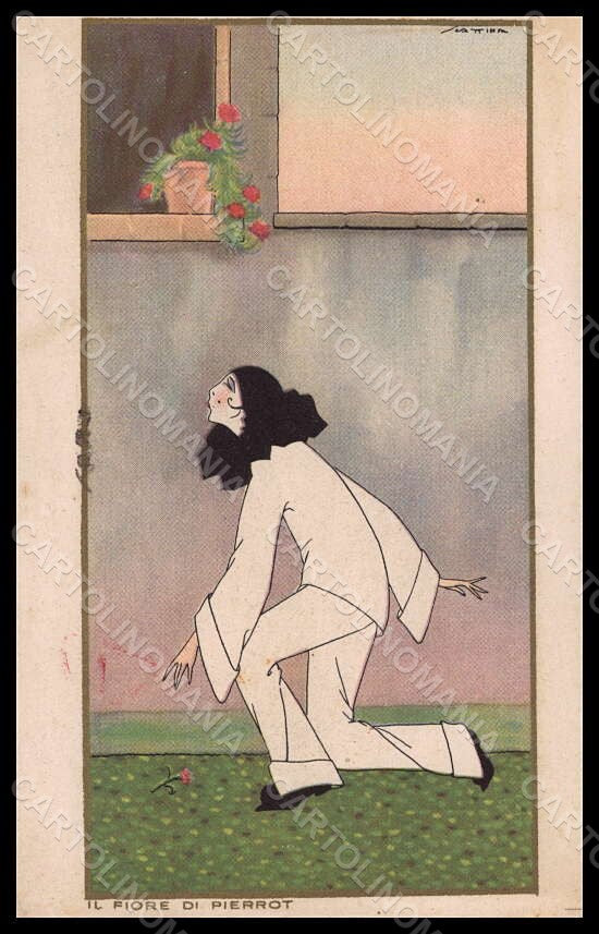Artist Signed Scattina Pierrot Art Deco Il Fiore di Pierrot postcard VK7053 – fronte