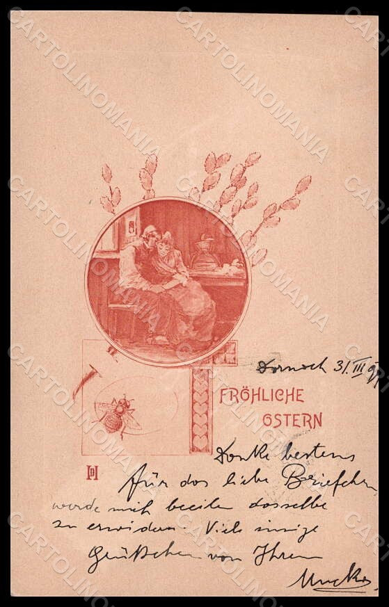 Artist Signed Illustratori HD ? Romantic Couple Easter Bee postcard VK7089 – fronte