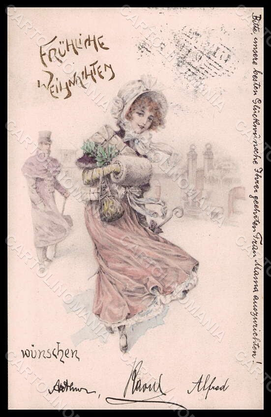 Artist Signed Illustratori Lady Christmas Viennoise serie 214-3 postcard VK7093 – fronte