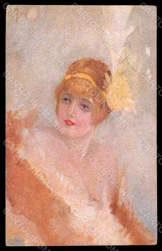 Artist Signed R. Ferro Lady serie 7023-3 ABRADED WRINKLES postcard VK7104 – fronte