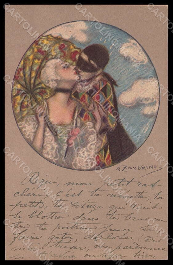 Artist Signed Zandrino Colombine Lady Harlequin serie 93-6 postcard VK7106 – fronte