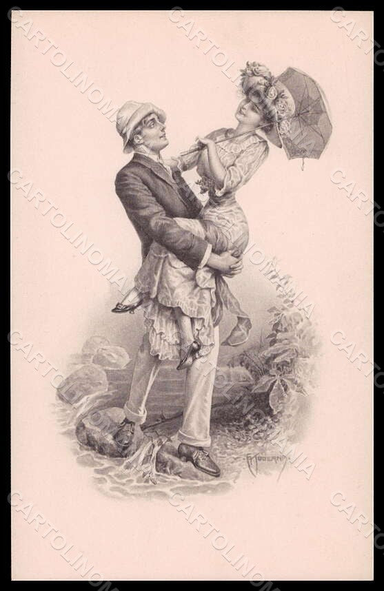Artist Signed Kuderna Lady Romantic Couple MM Vienne 634 postcard VK7112 – fronte
