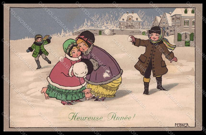 Artist Signed P. Ebner Children Christmas Pig New Year 608 pc VK7118 – fronte