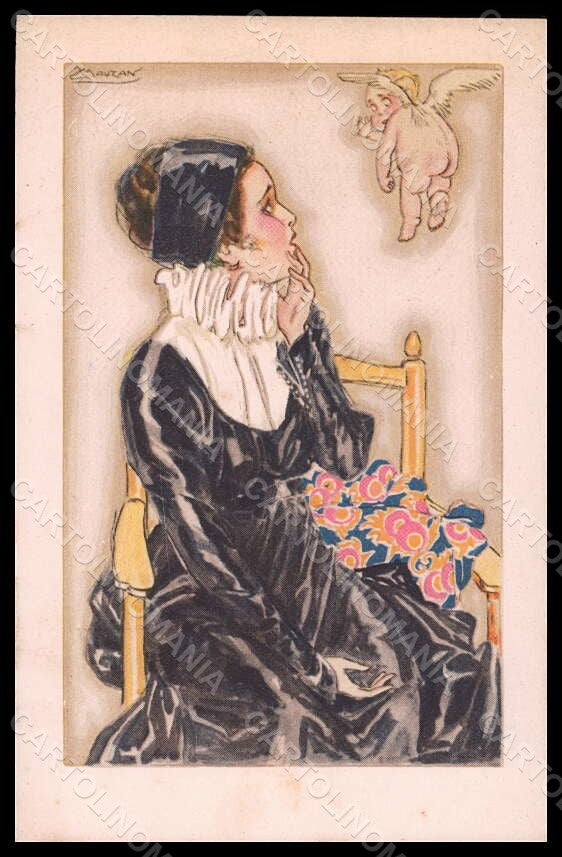 Artist Signed Illustratori L.A. Mauzan Lady Cupid serie 2-5 postcard VK7127 – fronte