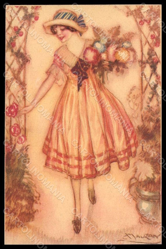 Artist Signed L.A. Mauzan Fashion Glamour Lady 247-1 postcard VK7129 – fronte