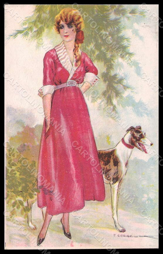 Artist Signed Corbella Fashion Glamour Lady Greyhound Dog serie 237-1 pc VK7143 – fronte