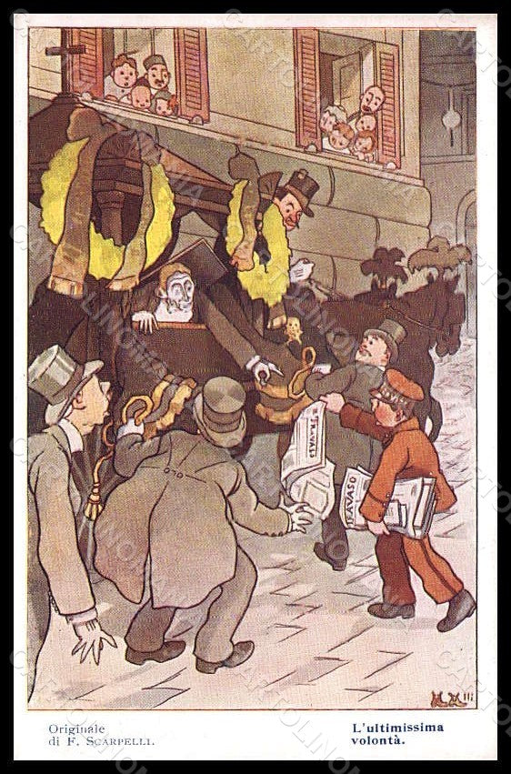 Artist Signed Scarpelli Funeral Advertising Italian Newspaper Travaso pc VK7166 – fronte