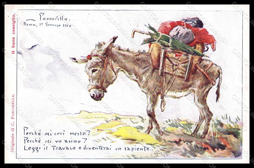 Artist Signed Pescarella Donkey Advertising Italian Newspaper Travaso pc VK7168 – fronte
