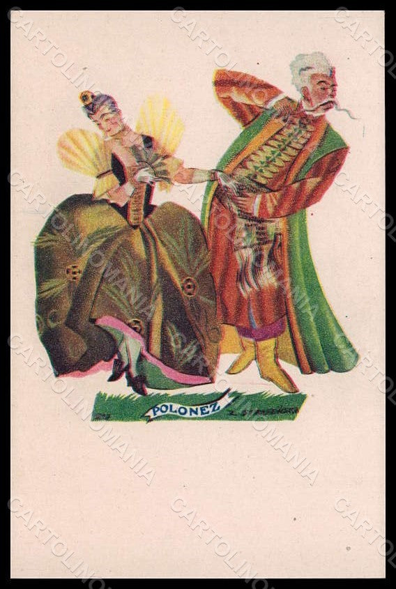Artist Signed Strvjenska Couple Dance Polonez serie 948 postcard VK7194 – fronte