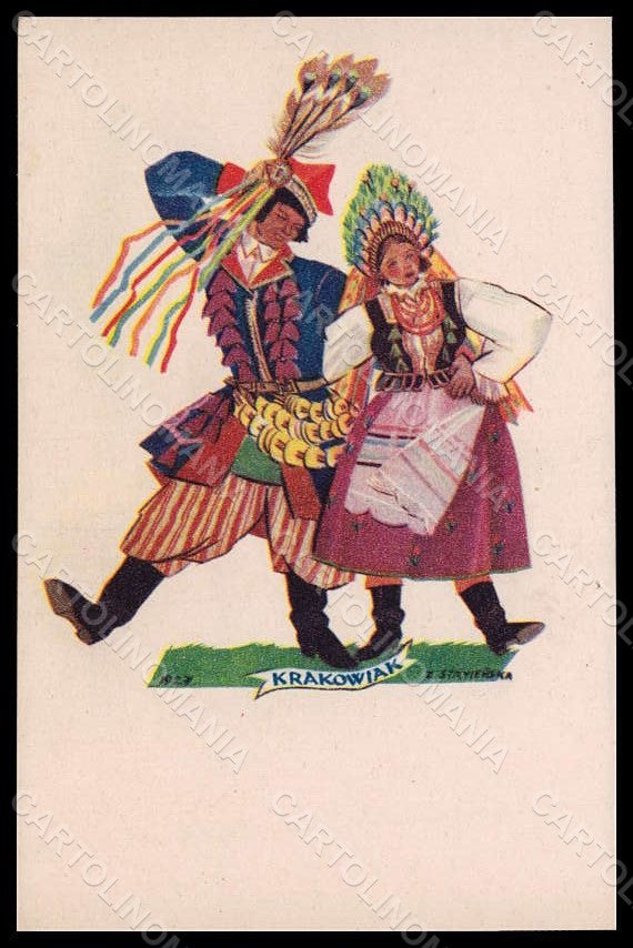 Artist Signed Strvjenska Couple Dance Krakowiak serie 941 postcard VK7200 – fronte
