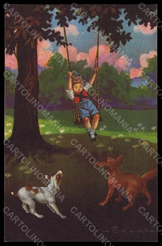 Artist Signed Illustratori Colombo Child Boy Dog serie 1740-1 postcard VK7211 – fronte
