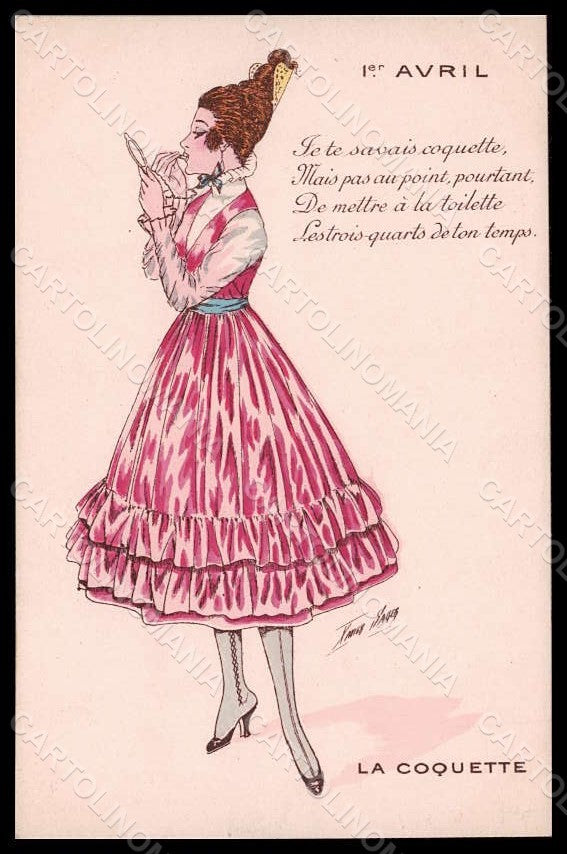 Artist Signed X. Sager Lady Make up La Coquette Noyer serie 9 postcard VK7219 – fronte