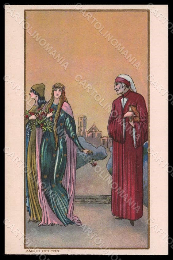 Artist Signed Scattina Dante Beatrice Amori Celebri Sborgi postcard VK7222 – fronte