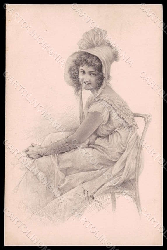Artist Signed Wichera Lady Viennoise MM Vienne serie 199 postcard VK7224 – fronte