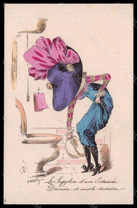 Artist Signed Roberty Fashion Lady Mode Big Hat Chamber Pot Jorel pc VK7228 – fronte