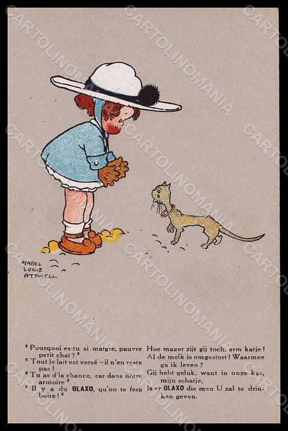 Artist Signed M. L. Attwell Girl Cat Advertising Glaxo postcard VK7232 – fronte