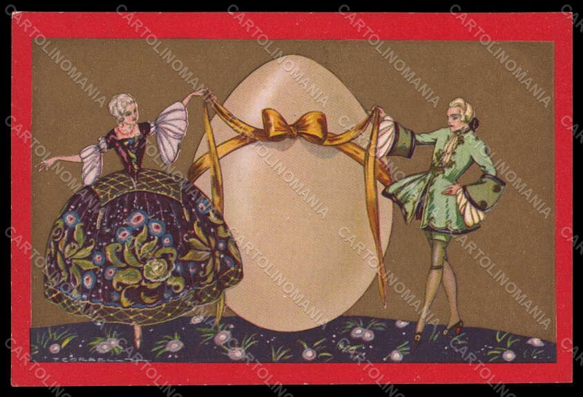 Artist Signed Corbella Romantic Couple Easter Egg Degami 1109 postcard VK7238 – fronte