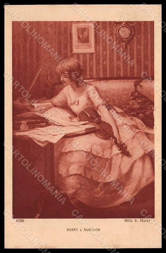 Artist Signed S. Hurel Lady Violin Audition Salon de Paris serie 6928 pc VK7261 – fronte