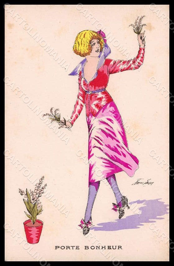 Artist Signed X. Sager Lady Hand Painted Muguet de Mai serie 71 postcard VK7285 – fronte