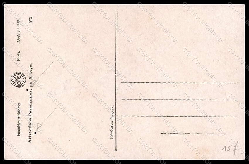 Artist Signed X. Sager Lady Soldier Attractions Parisiennes 127 HOLES pc VK7292 – retro