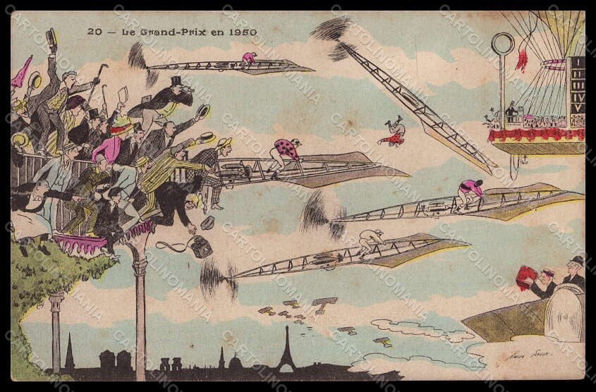Artist Signed Xavier Sager Plane Paris Le Grand Prix 1950 WRINKLES pc VK7298 – fronte