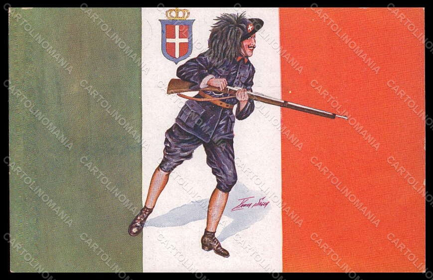 Artist Signed Sager Soldier Bersaglieri Tricolore Propaganda WW1 Italy pc VK7309 – fronte