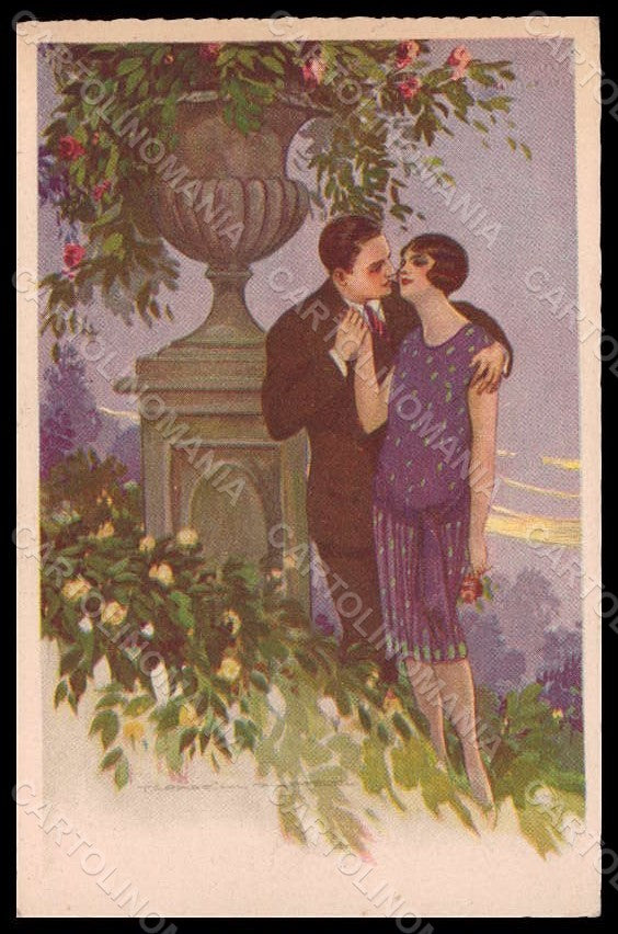 Artist Signed Corbella Romantic Couple Lady Art Deco Degami serie 62 pc VK7316 – fronte
