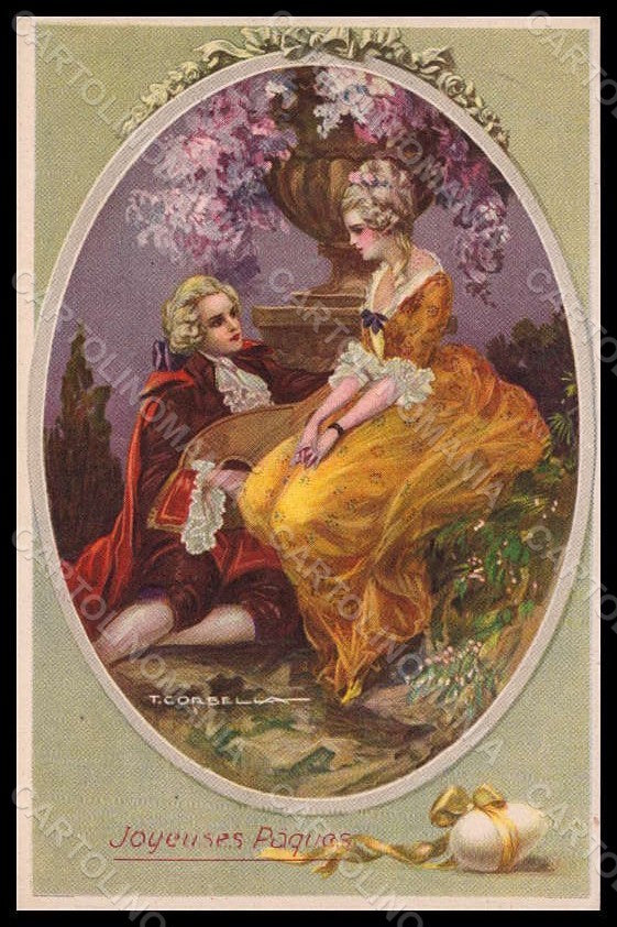 Artist Signed Corbella Romantic Couple Lady Art Deco Degami serie 832 pc VK7323 – fronte