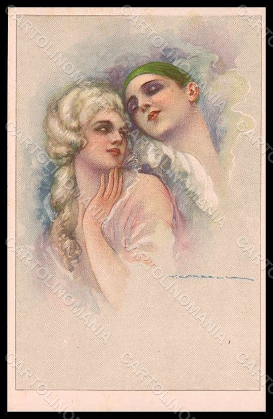 Artist Signed Corbella Lady Pierrot Art Deco Degami serie 790 pc VK7332 – fronte