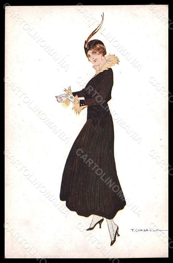 Artist Signed Corbella Fashion Lady Art Deco serie 119-6 pc VK7345 – fronte