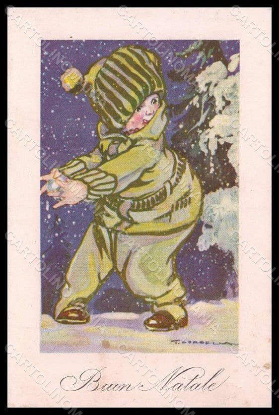 Artist Signed Corbella Child Winter Landscape Christmas serie 549-5 pc VK7348 – fronte