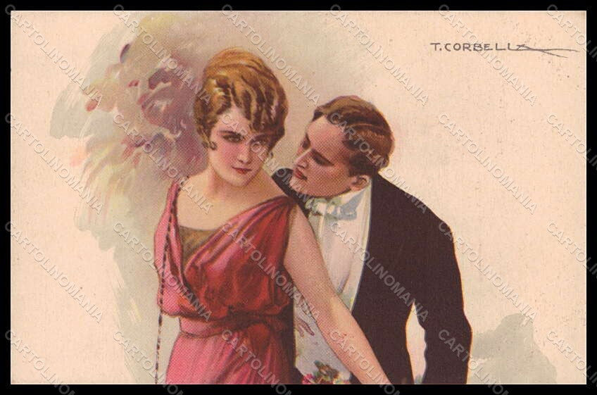 Artist Signed Corbella Romantic Couple Lady Art Deco serie 234-6 pc VK7361 – fronte
