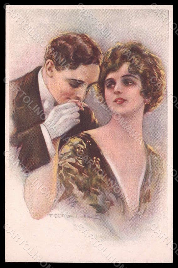 Artist Signed Corbella Romantic Couple Lady Art Deco serie 334-6 pc VK7370 – fronte