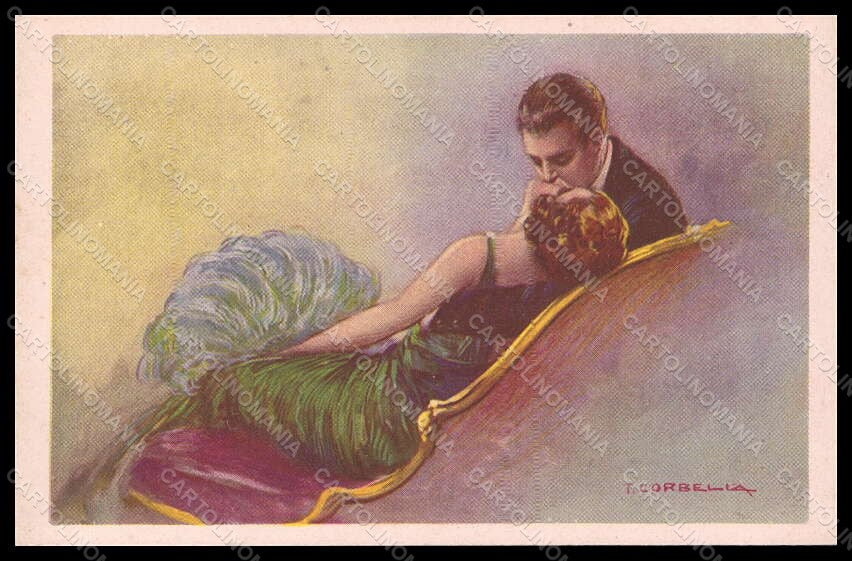 Artist Signed Corbella Romantic Couple Lady Kiss Art Deco serie 513-3 pc VK7378 – fronte