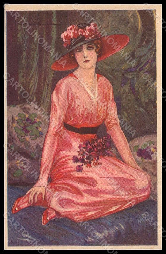 Artist Signed Corbella Fashion Lady Art Deco serie 317-4 pc VK7380 – fronte