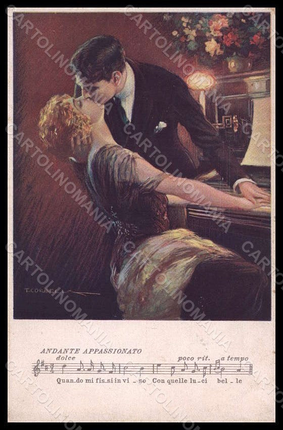 Artist Signed Corbella Romantic Couple Lady Kiss Art Deco serie 460-1 pc VK7381 – fronte