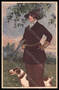 Artist Signed Corbella Fashion Lady Art Deco Hunting Dog serie 316-4 pc VK7385 – fronte